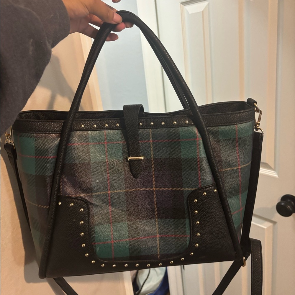 Cato Plaid Studded Tote Bag